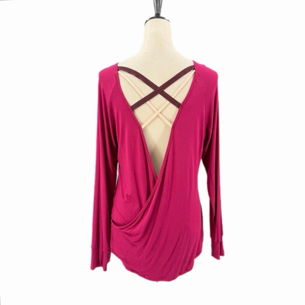 Laundry NEW Dark Fuchsia Open Back Wrap Crisscross Athleisure Pilates Casual Top